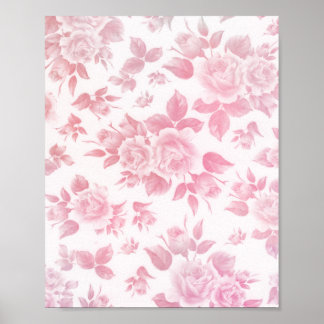 Boho vintage country chic white pink roses floral Poster