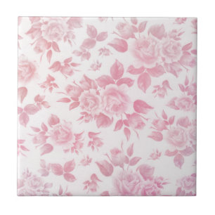 Boho vintage country chic white pink roses floral Tile
