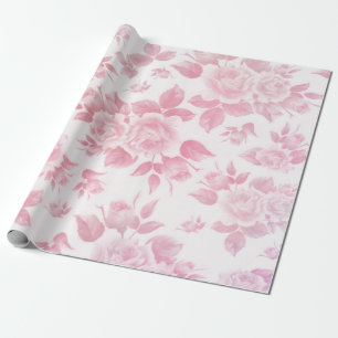 Boho vintage country chic white pink roses floral wrapping paper