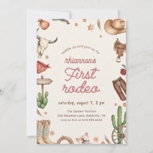 Boho Vintage Cowgirl Cowboy First Rodeo Birthday Invitation