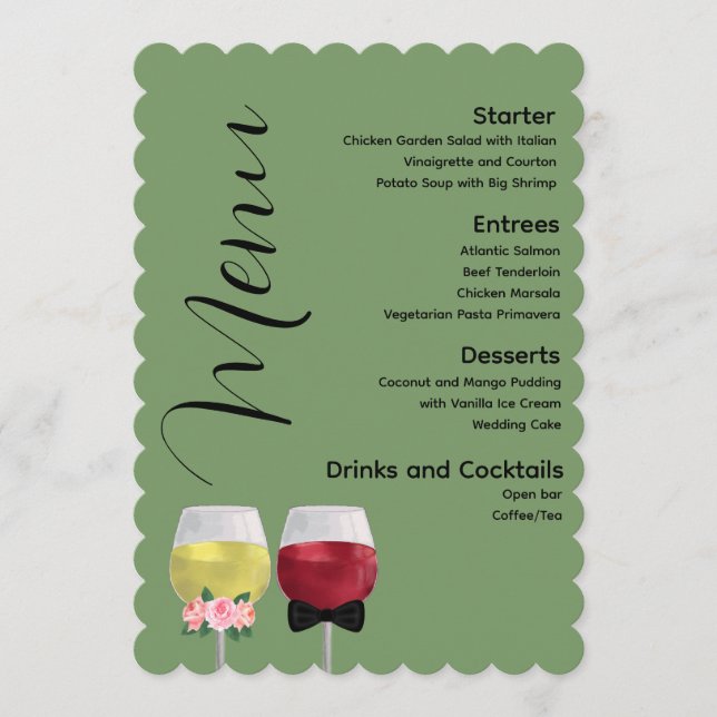 Boho Vintage Dinner Party Couple Wine Wedding Menu (Front)