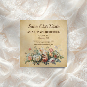 Boho vintage floral arrangement old paper save the date
