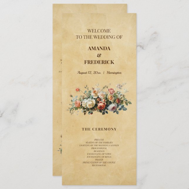 Boho vintage floral arrangement wedding program  invitation (Front/Back)