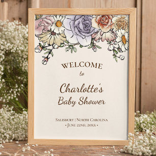 Boho Vintage Floral Baby Shower Welcome Poster