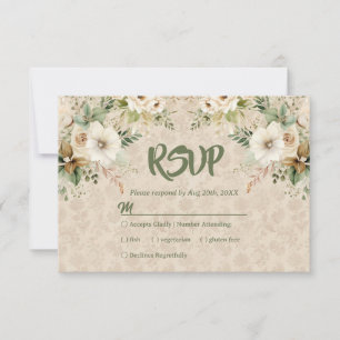 Boho Vintage Floral Botanical Wedding RSVP Card