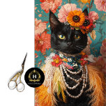 Boho Vintage Floral Feathers Black Cat Decoupage  Tissue Paper<br><div class="desc">Bring a unique blend of elegance and whimsy to your projects with this Vintage Floral Feathers Black Cat Decoupage Paper. Featuring a black cat surrounded by intricate vintage florals with feather accents and pearl necklace, this tissue paper is ideal for decoupage, scrapbooking, and gift wrapping. Perfect for cat lovers and...</div>