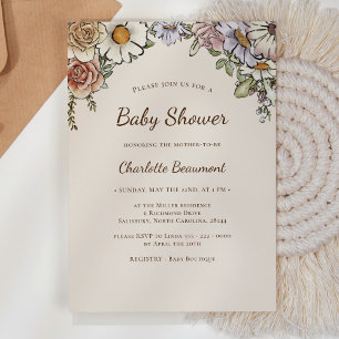 Boho Vintage Floral Gender Neutral Baby Shower Invitation