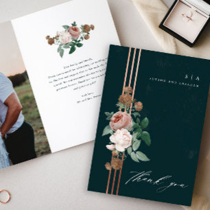 Boho vintage floral wedding photo thank you card