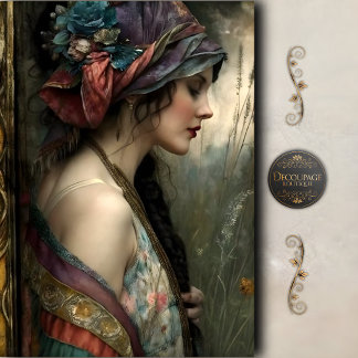 Boho Vintage Floral Woman Decoupage Tissue Paper