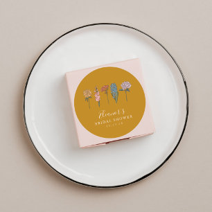 Boho Vintage Flowers Yellow Custom Bridal Shower  Classic Round Sticker