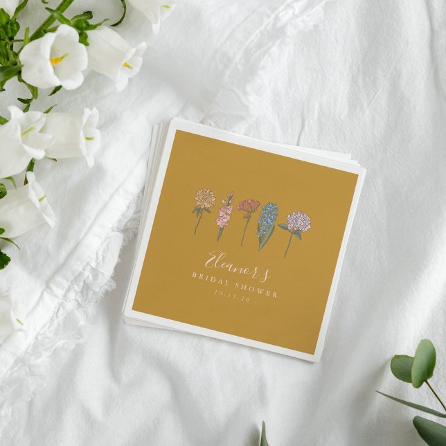 Boho Vintage Flowers Yellow Custom Bridal Shower  Napkin (Creator Uploaded)