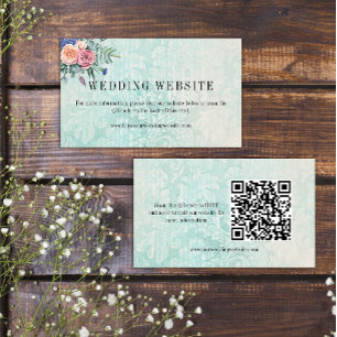 Boho Vintage Green Floral Roses Wedding Website  E Enclosure Card