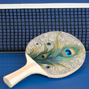 Boho Vintage Lace and Peacock Feathers Ping Pong Paddle