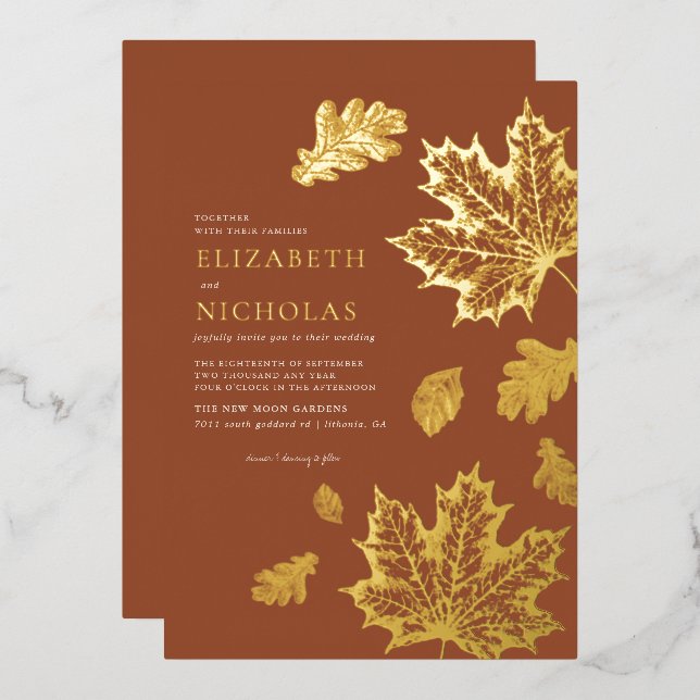 Boho Vintage Leaves Rustic Fall Terracotta Wedding (Front/Back)
