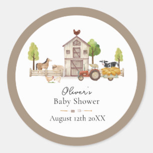 Boho Vintage Little Farmer Tractor Baby Shower Classic Round Sticker