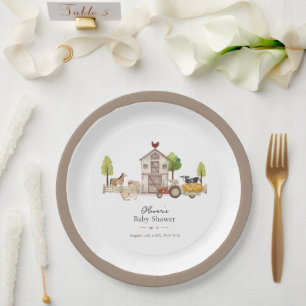 Boho Vintage Little Farmer Tractor Baby Shower Paper Plate
