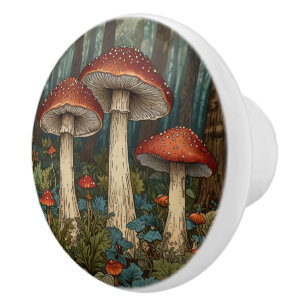 Boho vintage mushrooms woodland forest ceramic knob
