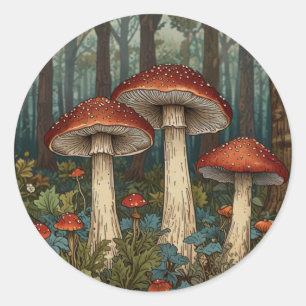 Boho vintage mushrooms woodland forest classic round sticker