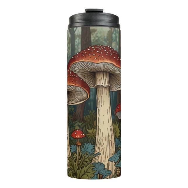 Boho vintage mushrooms woodland forest thermal tumbler (Front)