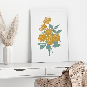 Boho Vintage Mustard Yellow Flower Wall Art Print