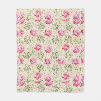 Boho vintage pink green tropical floral polka dots fleece blanket