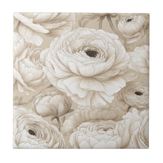 Boho Vintage Ranunculus Tiles For Cooking Space