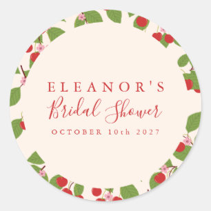 Boho Vintage Red Cherries Custom Bridal Shower Classic Round Sticker