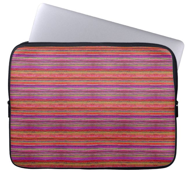 Boho Vintage Red Violet Stripes -  Laptop Sleeve (Front)