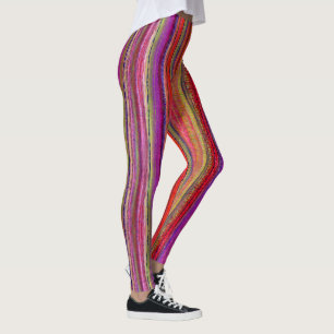 Boho Vintage Red Violet Stripes - Leggings