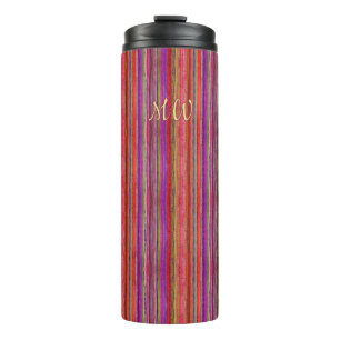 Boho Vintage Red Violet Stripes -  Thermal Tumbler