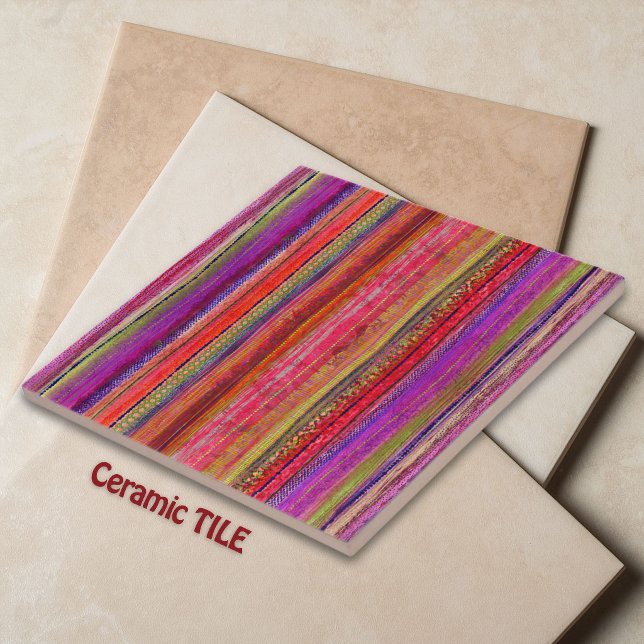 Boho Vintage Red Violet Stripes -  Tile (Creator Uploaded)