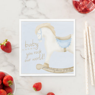 Boho Vintage Rocking Horse Cowboy Baby Shower Napkin