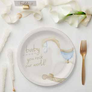 Boho Vintage Rocking Horse Cowboy Baby Shower Paper Plate