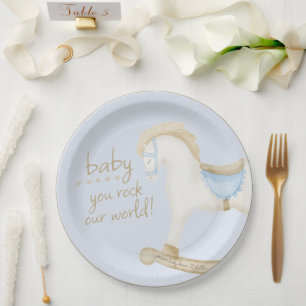 Boho Vintage Rocking Horse Cowboy Baby Shower Paper Plate