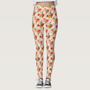 Boho vintage roses and feathers floral pattern leggings