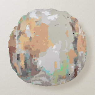 Boho vintage rustic,orange taupe,brown, grey round cushion