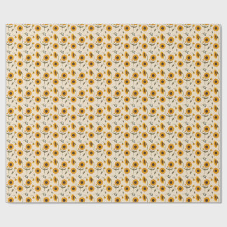 Boho Vintage Sunflower & Berries Pattern Throw Pil Wrapping Paper