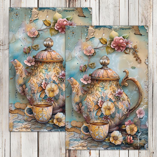 BOHO VINTAGE TEA POT DECOUPAGE TISSUE PAPER (BOHO VINTAGE TEA POT DECOUPAGE TISSUE PAPER)