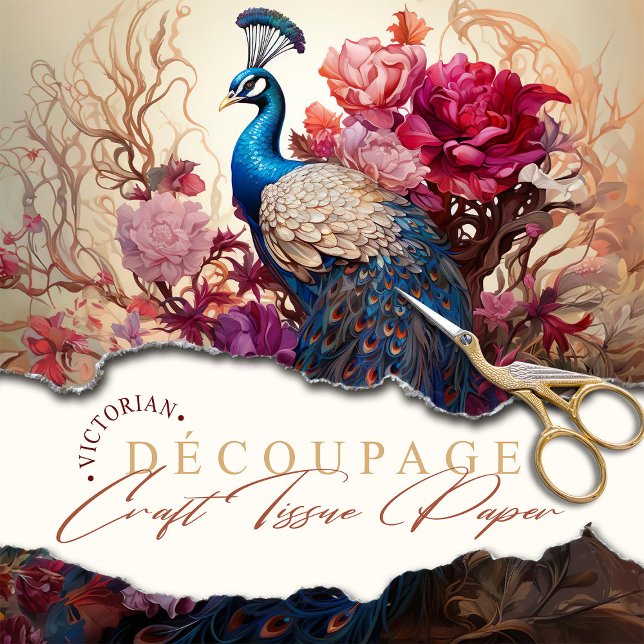 Boho Vintage Victorian Decoupage Peacock Tissue Paper (Creator Uploaded)