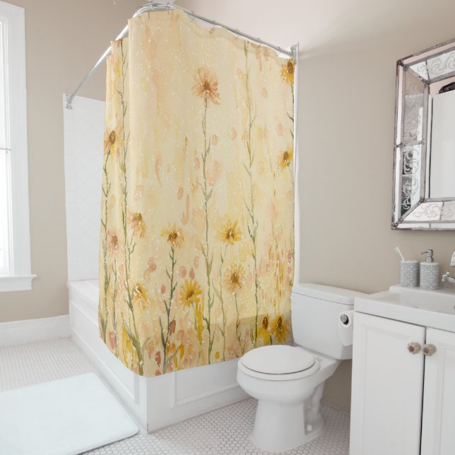 Boho Vintage Wildflowers Shower Curtain (In Situ)