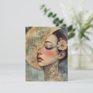 Boho Vintage Woman and Half Moon