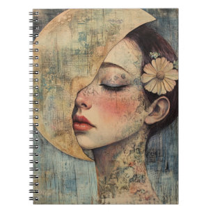 Boho Vintage Woman and Half Moon Notebook