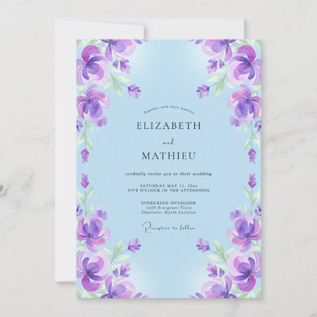 Boho Violet Azure Painted Wedding Invitation (Front)