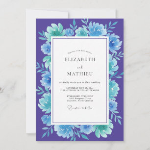 Boho Violet Turquoise Bloom Wedding Invitation