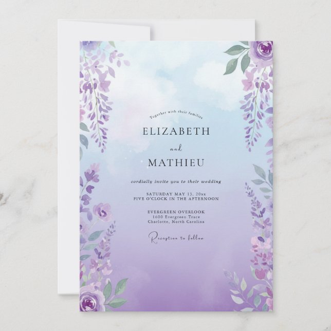 Boho Violet Wisteria Wedding Invitation (Front)