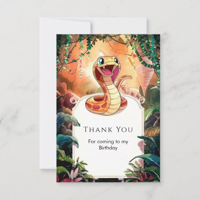 Boho Viper Snake Birthday Thank You Card (Front)