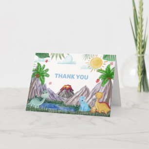 Boho Volcano Mountain Forest Dinosaur Baby Shower Thank You Card