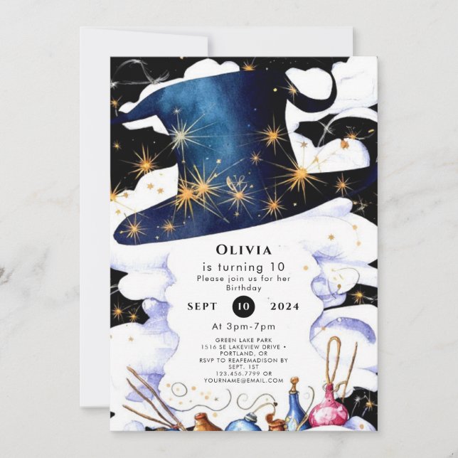 Boho Wand Magic Wizard Birthday Invitation (Front)
