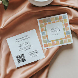 Boho Warm Pastel Tiles Pottery Socia ICONS QRCODE Square Business Card