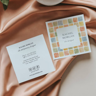 Boho Warm Pastel Tiles Pottery Social Media ICONS Square Business Card